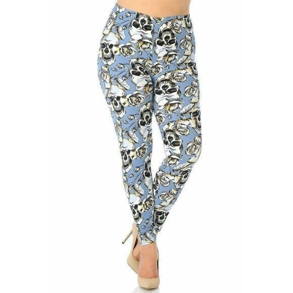 Extra Plus Size Buttery Soft Charcoal Rose Sugar Skull XPlus Size Leggings - Picture 4 of 8